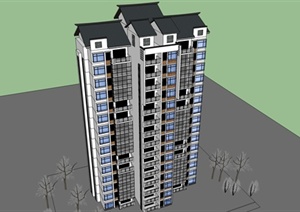 现代中式风格多层小区住宅楼设计SU(草图大师)模型