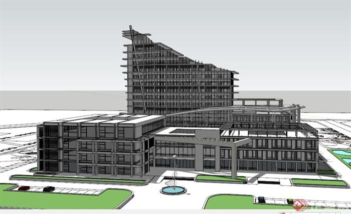 现代医院住院部建筑设计SU模型素材(4)