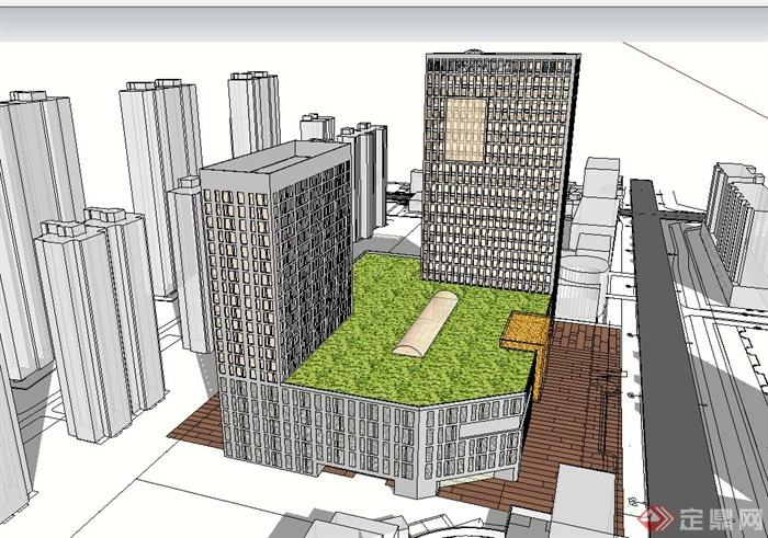 现代风格高层商业综合楼体建筑设计su模型(3)