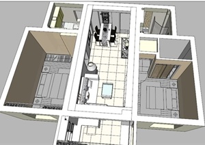现代室内住宅空间客餐厅设计SU(草图大师)模型