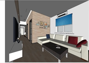 现代一居室室内空间设计SU(草图大师)模型