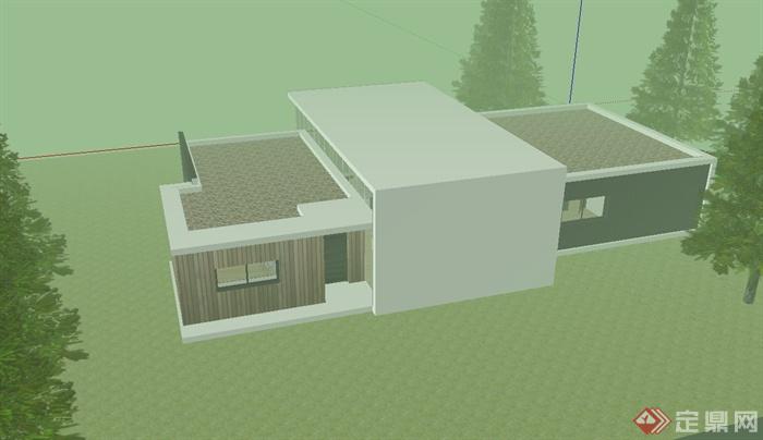 现代风格阳光别墅房子建筑SU模型(3)