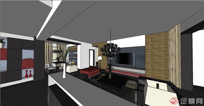 现代风格两层别墅家装室内设计su模型(2)
