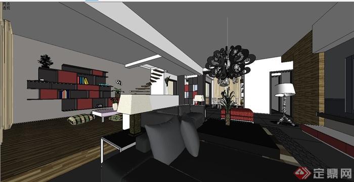 现代风格两层别墅家装室内设计su模型(4)