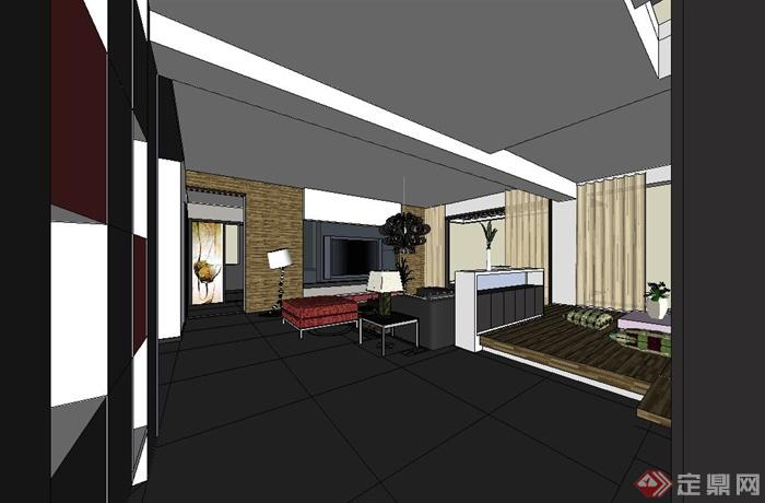 现代风格两层别墅家装室内设计su模型(3)