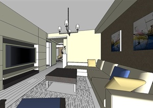 现代风格住宅空间家装室内设计SU(草图大师)模型