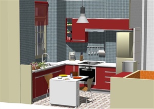 现代风格厨房吧台设计SU(草图大师)模型