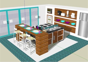 现代简约厨房设计SU(草图大师)模型素材