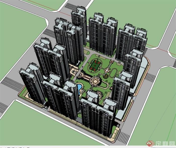 现代高层商住建筑SU模型素材(1)