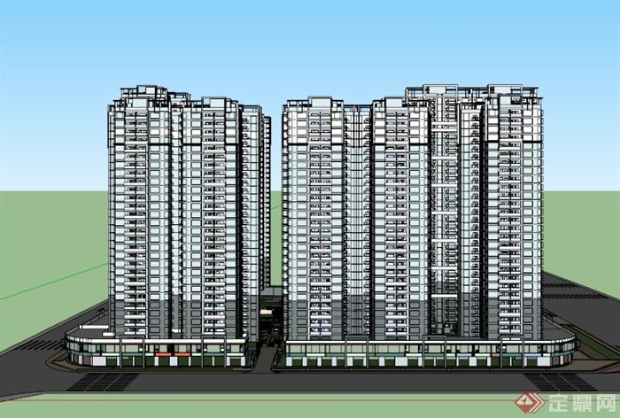 现代高层商住建筑SU模型素材(3)