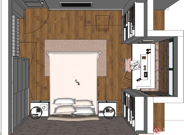 美式次卧室空间设计SU模型(2)