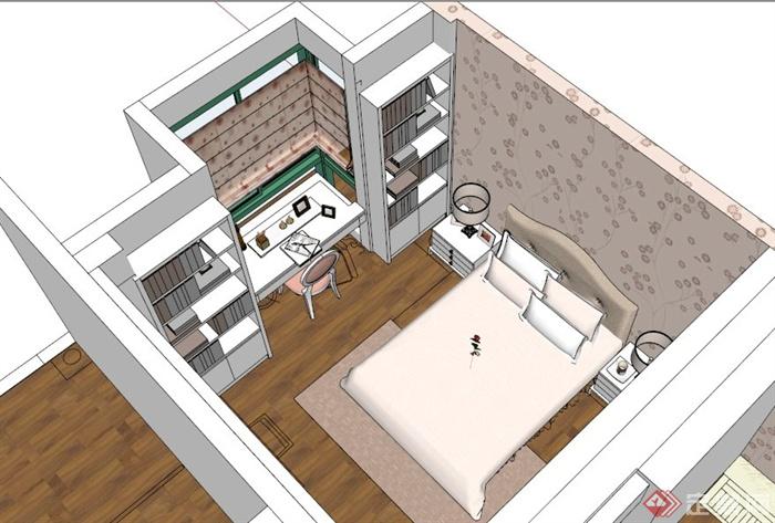 美式次卧室空间设计SU模型(3)