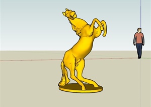 现代金黄色骏马雕塑设计SU(草图大师)模型