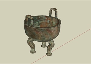 古典中式铜鼎造型雕塑设计SU(草图大师)模型