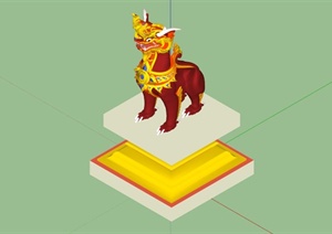 古典中式彩色麒麟雕塑设计SU(草图大师)模型