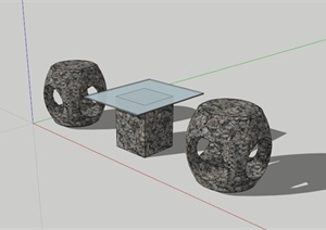 现代中式石材石凳组合设计SU(草图大师)模型