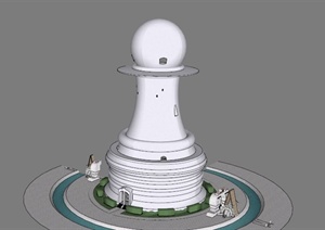现代白色塔雕塑小品设计SU(草图大师)模型