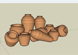 现代陶罐组合雕塑设计SU(草图大师)模型