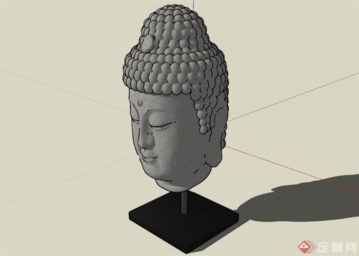东南亚佛头雕塑设计SU模型(1)