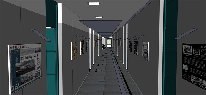 某现代风格学校走廊展示设计su模型