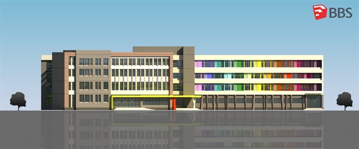 现代风格中学建筑设计su模型含效果图