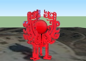 现代中式红色鼎状雕塑设计SU(草图大师)模型