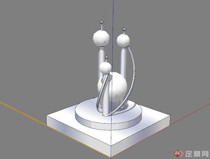 现代广场几何体雕塑设计SU模型(1)