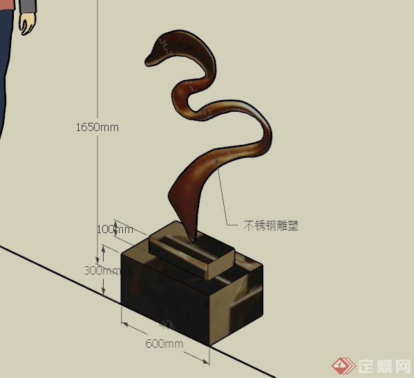 现代铜质蛇形雕塑小品设计SU模型(1)