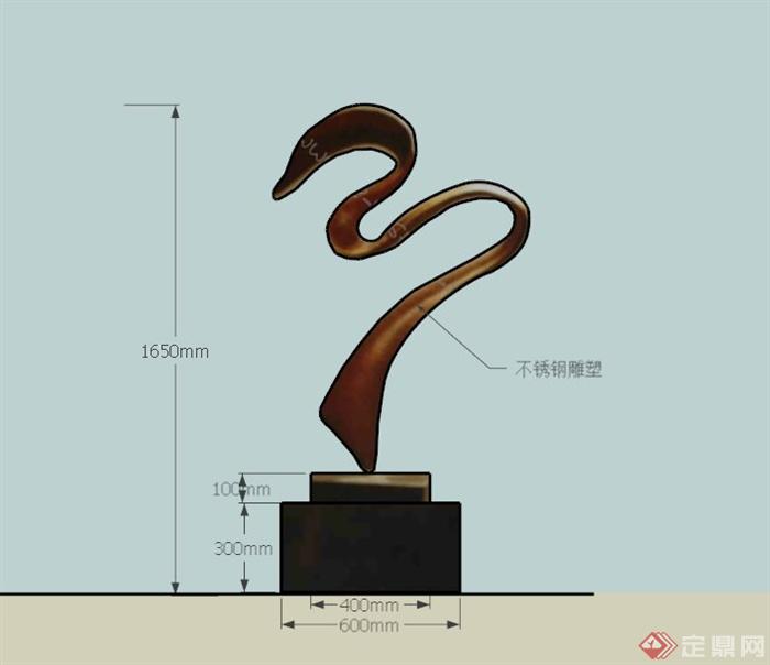 现代铜质蛇形雕塑小品设计SU模型(3)