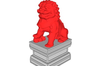 古典中式红色石狮子设计SU(草图大师)模型
