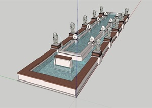 现代中式喷水水池景观设计SU(草图大师)模型