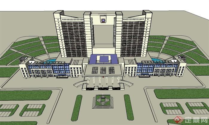 现代风格政府办公大楼建筑设计su模型(3)