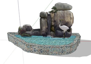 现代风格景石假山水池设计SU(草图大师)模型