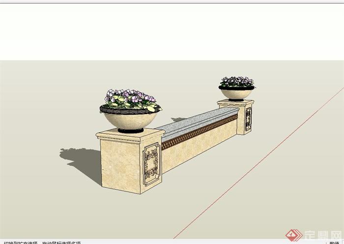 欧式风格矮墙坐凳花钵组合设计su模型(2)