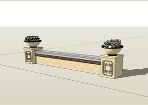 欧式风格矮墙坐凳花钵组合设计SU(草图大师)模型