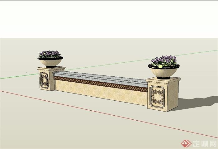 欧式风格矮墙坐凳花钵组合设计su模型(1)