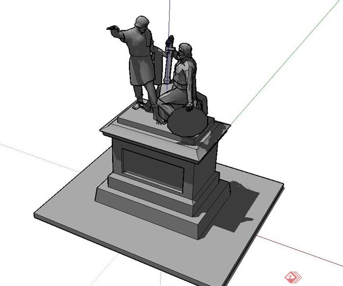 勇士人物雕塑设计su模型(1)