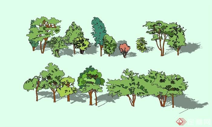 多种不同的写意景观树木植物设计su模型(1)