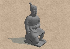 古典中式战士人物雕塑SU(草图大师)模型