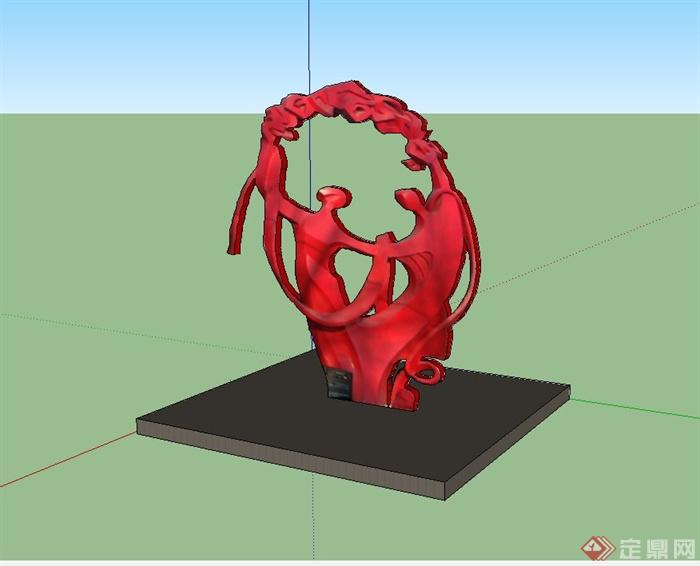 古典中式风格抽象人物雕塑设计su模型(1)