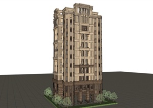 10层新古典住宅楼建筑设计SU(草图大师)模型
