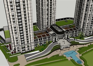 新古典风格高层住宅建筑规划设计SU(草图大师)模型
