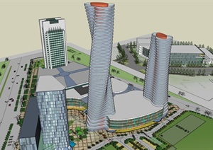 现代商业中心综合体建筑设计SU(草图大师)模型