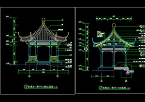 中式经典六角亭设计CAD施工图