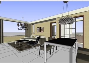 现代两居室住宅室内设计SU(草图大师)模型