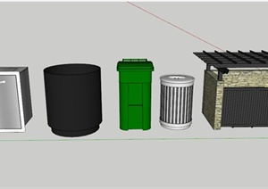 现代多个垃圾箱SU(草图大师)素材模型