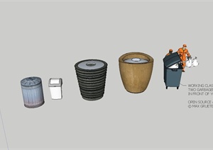 多种不同的垃圾箱设计SU(草图大师)素材模型
