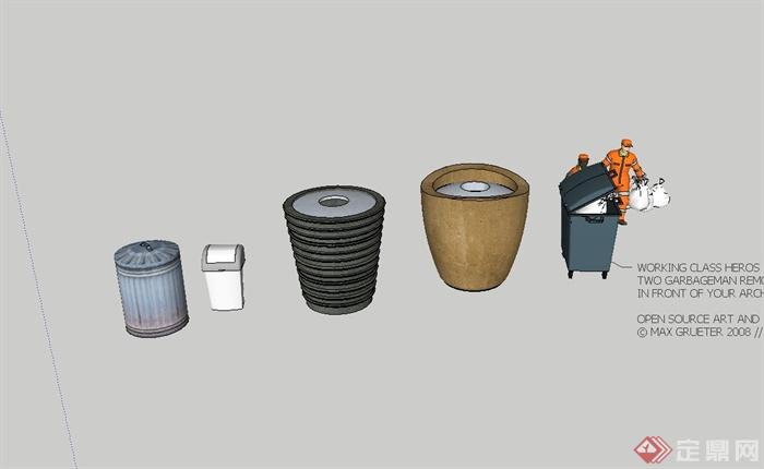 多种不同的垃圾箱设计SU素材模型(1)