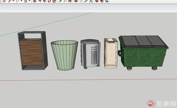 五种垃圾箱设计SU素材模型(1)