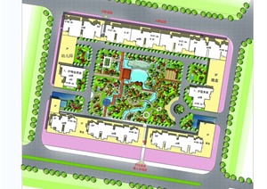 某现代住宅小区花园设计PSD彩色平面图